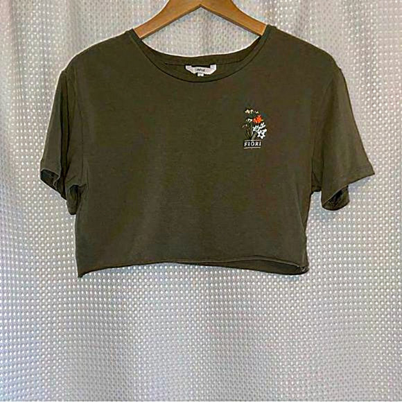 Women’s Defrost stretchy cotton Crop top T-Shirt‎ kaki size Medium - Picture 1 of 7